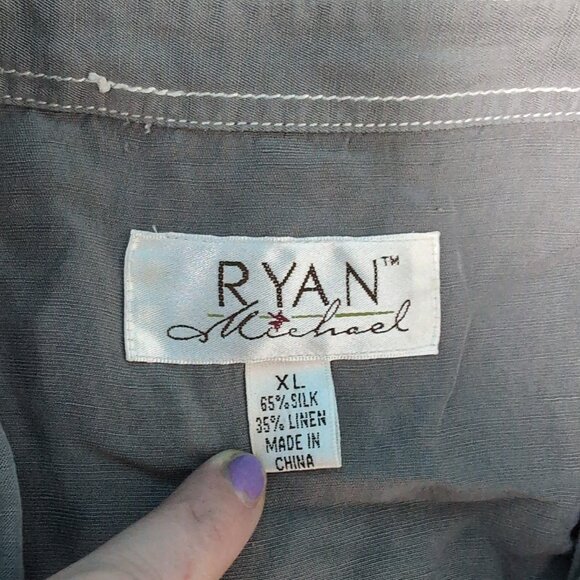 Ryan Michael Silk and Linen Grey Western Star Button Shirt Men Size XL - Picture 4 of 7